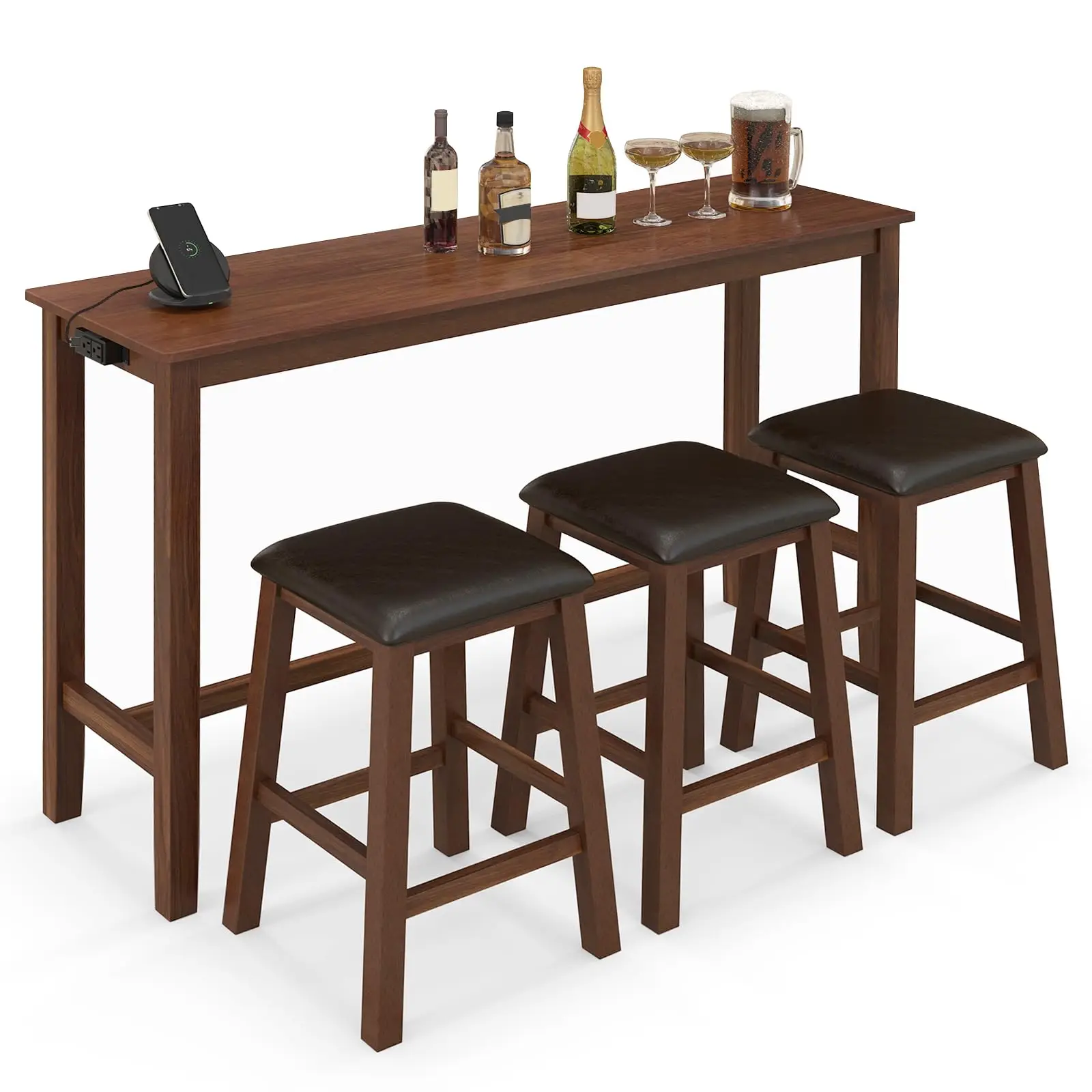 4-Piece Counter Height Bar Table Set With 3 Upholstered Stools And Built-In Power Outlet For Compact Dining Or Living Space
4-Piece Counter Height Bar Table Set With 3 Upholstered Stools And Built-In Power Outlet For Compact Dining Or Living Space