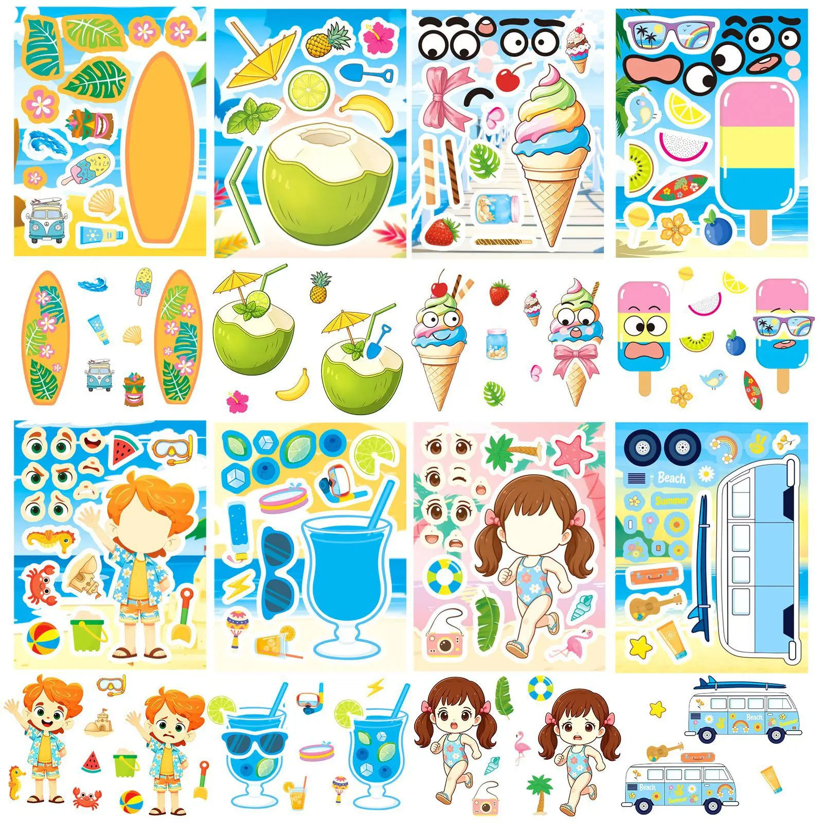 8Sheets Summer Beach Vacation Girls Puzzle Cartoon Graffiti Make a Face Stickers DIY Phone Laptop Notebook Sticker Kids Toy
8Sheets Summer Beach Vacation Girls Puzzle Cartoon Graffiti Make a Face Stickers DIY Phone Laptop Notebook Sticker Kids Toy