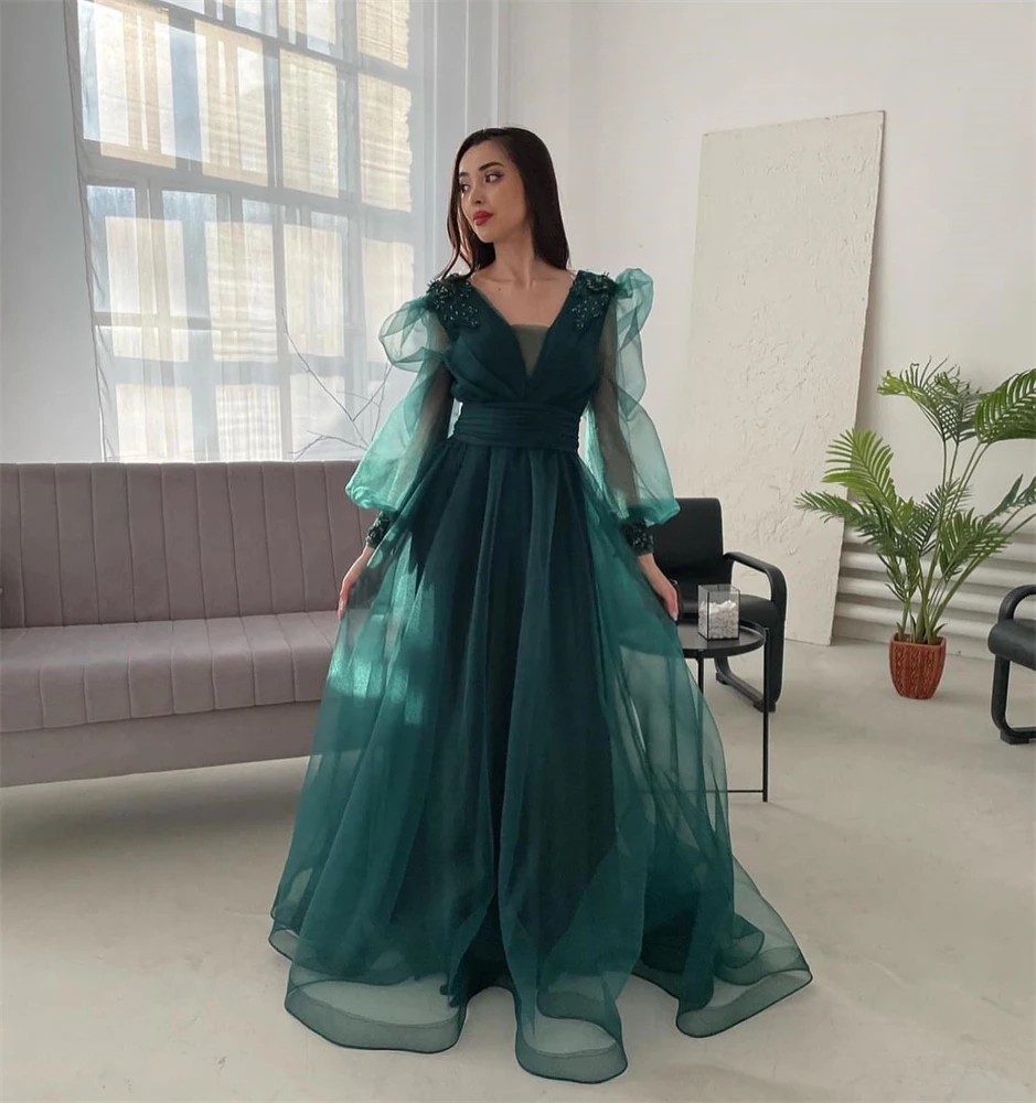 Noble Green A-Line V Neckline Prom Dress Floor-Length With Long Sleeves Evening Summer Party Dress For Women2023
Noble Green A-Line V Neckline Prom Dress Floor-Length With Long Sleeves Evening Summer Party Dress For Women2023