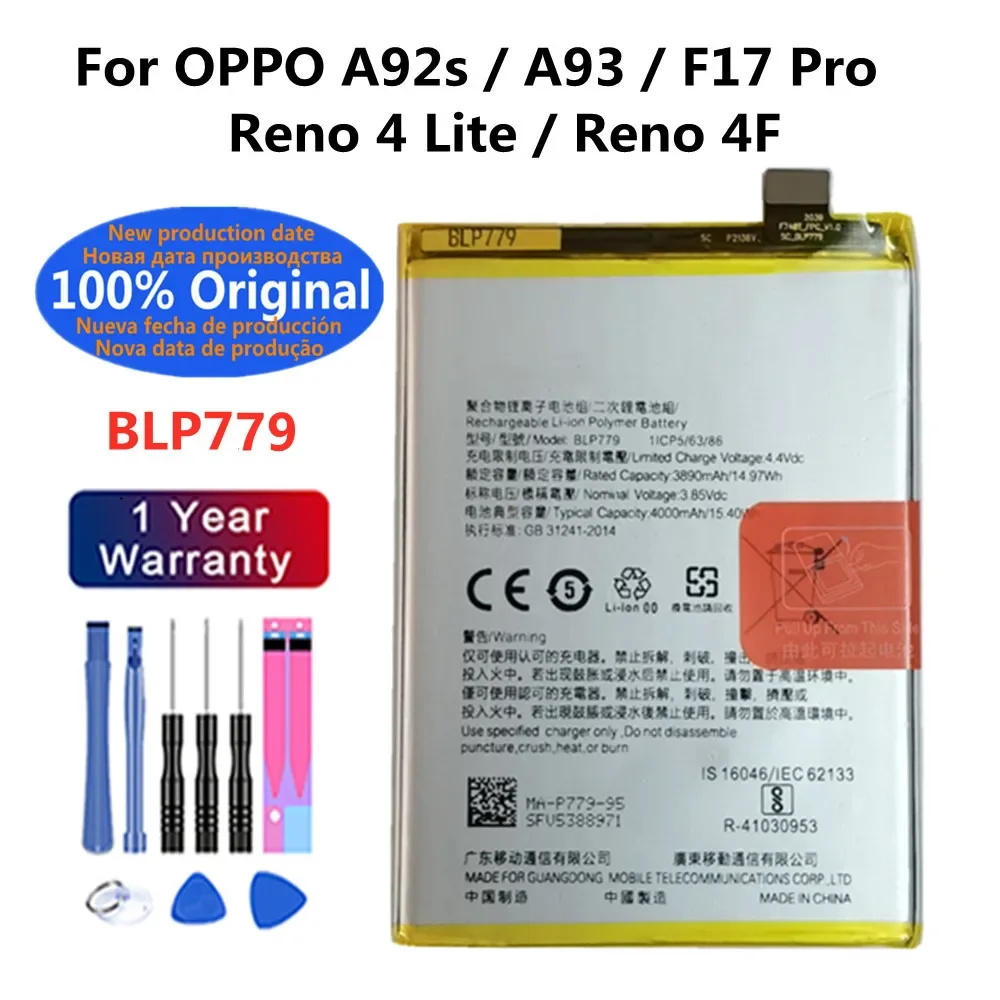 BLP779 Battery For OPPO Reno4 Lite/F17 Pro /A92s /A93 /RENO4F Original Capacity Replacement Repair Part Phone Batteries Bateria
BLP779 Battery For OPPO Reno4 Lite/F17 Pro /A92s /A93 /RENO4F Original Capacity Replacement Repair Part Phone Batteries Bateria
