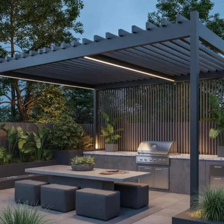 Modern Pergolas Waterproof Garden Louvered Roof Canopy Pergola Kit Aluminium Sun Shelter Motorized Gazebos with LED Light
Modern Pergolas Waterproof Garden Louvered Roof Canopy Pergola Kit Aluminium Sun Shelter Motorized Gazebos with LED Light