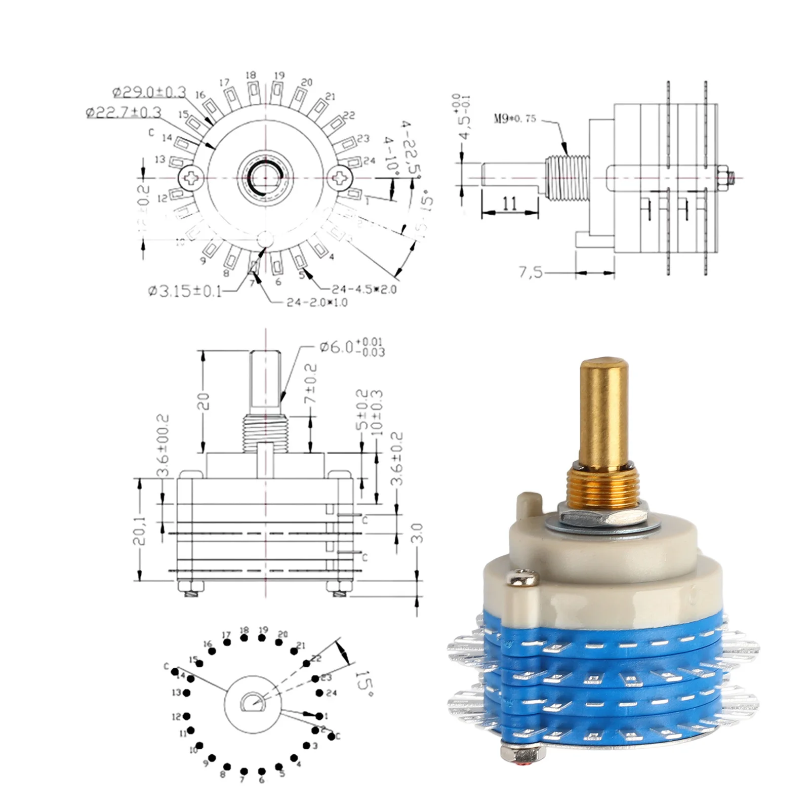 37mm Diameter 24 Step Rotary Switch Control Module DIY Electronics Easy Installation Process Length Of 20mm Shaft
37mm Diameter 24 Step Rotary Switch Control Module DIY Electronics Easy Installation Process Length Of 20mm Shaft