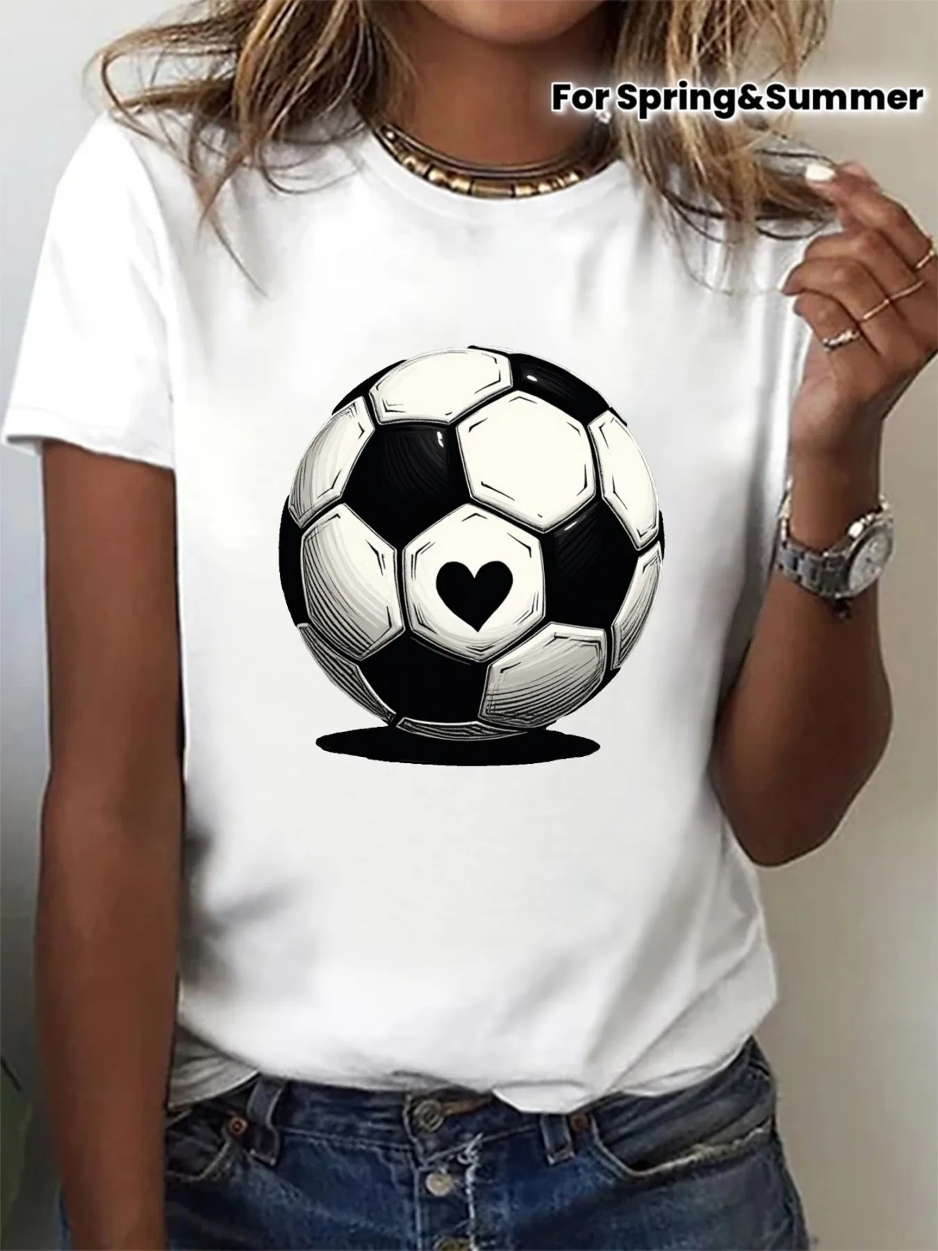 Plus size women's short sleeve T-shirt Soccer Ball With Heart Pattern breathable fabric summer outfits women's clothing
Plus size women's short sleeve T-shirt Soccer Ball With Heart Pattern breathable fabric summer outfits women's clothing