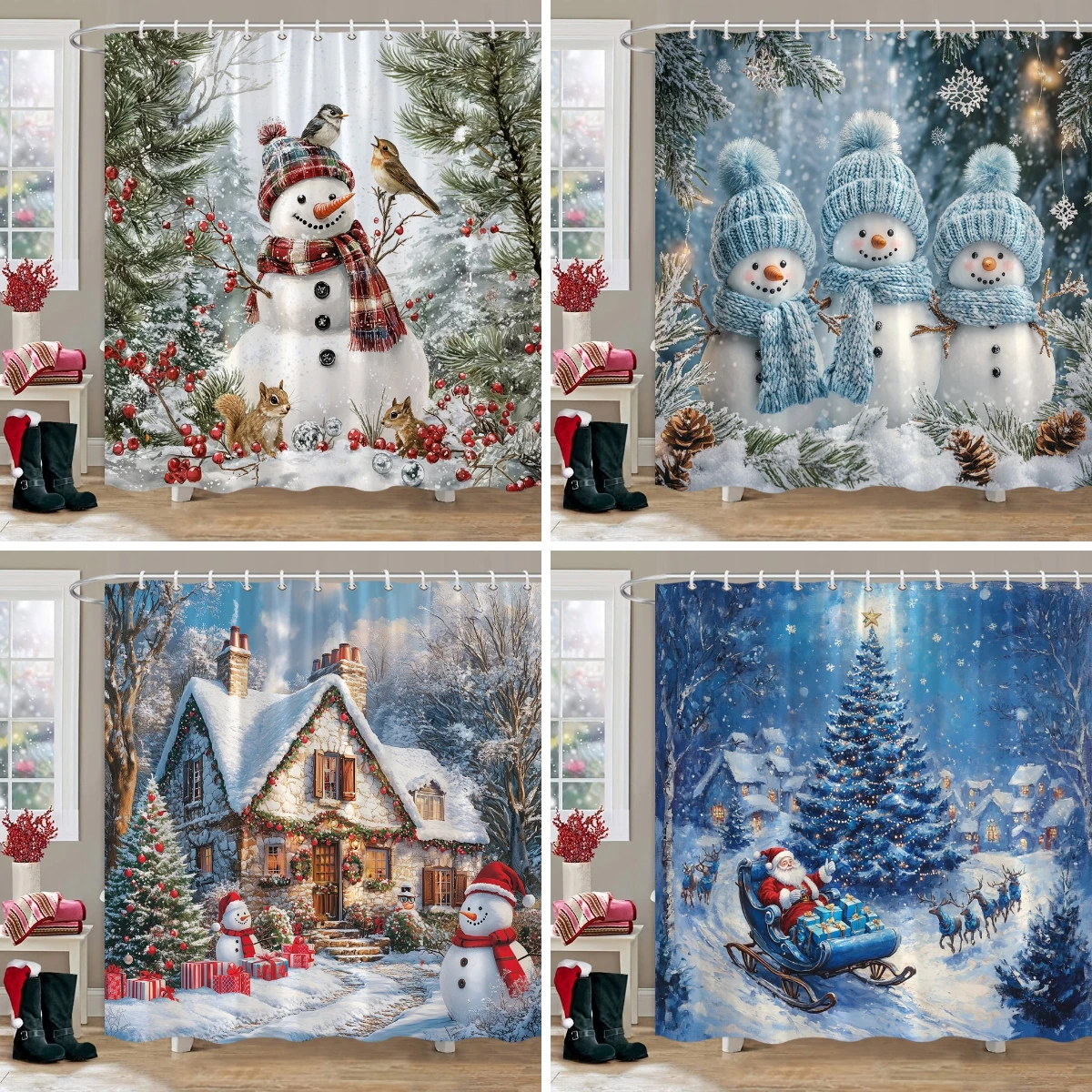 Christmas Cute Snowman Shower Curtain Christmas Tree Snow Scene Red Bird Christmas Gift Shower Curtain Bathroom Decor with Hooks
Christmas Cute Snowman Shower Curtain Christmas Tree Snow Scene Red Bird Christmas Gift Shower Curtain Bathroom Decor with Hooks