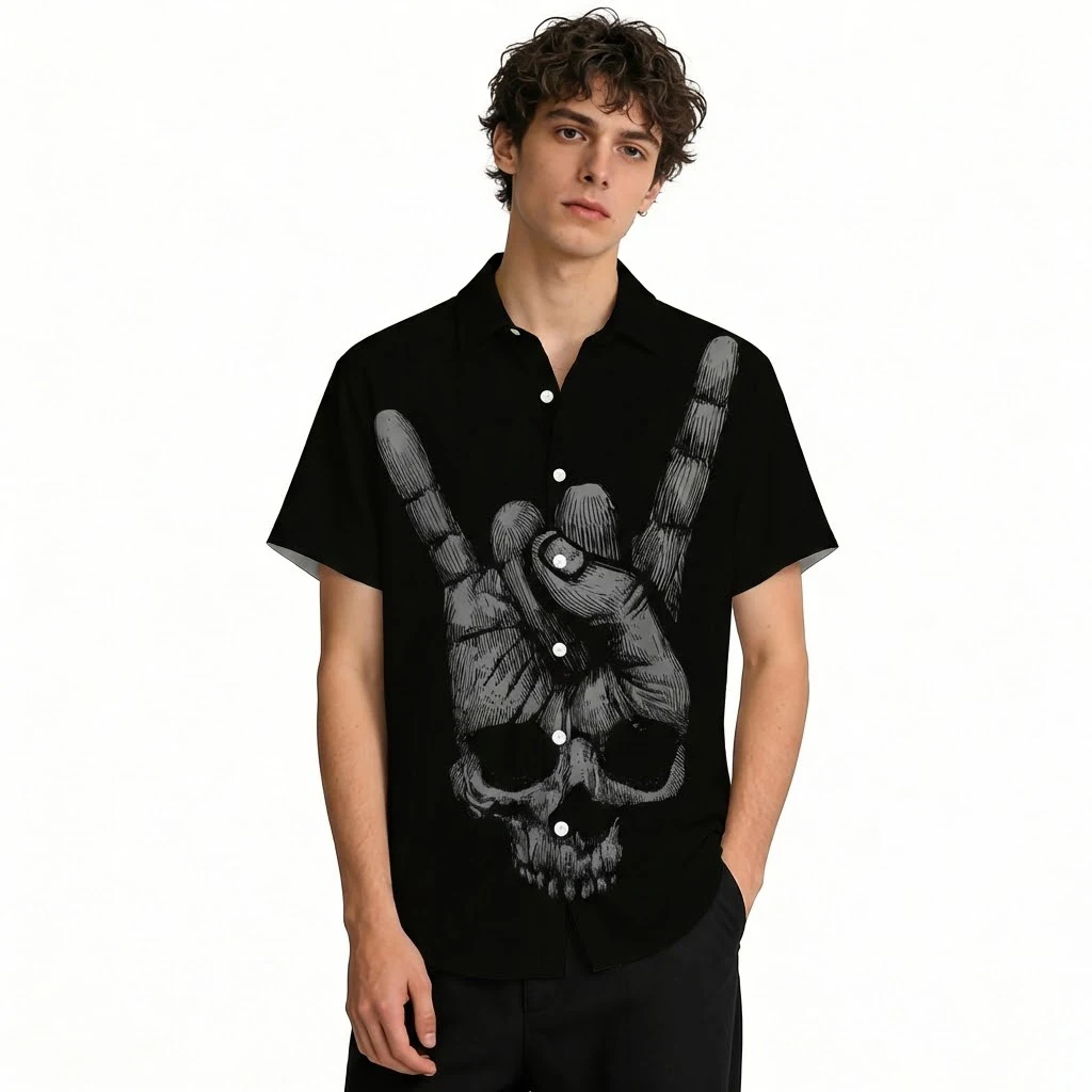 Personality Rock Hand Skull Print Shirt Classic Black Casual Short Sleeve Hawaiian Shirt Fashion Punk Gothic Style Streetwear
Personality Rock Hand Skull Print Shirt Classic Black Casual Short Sleeve Hawaiian Shirt Fashion Punk Gothic Style Streetwear