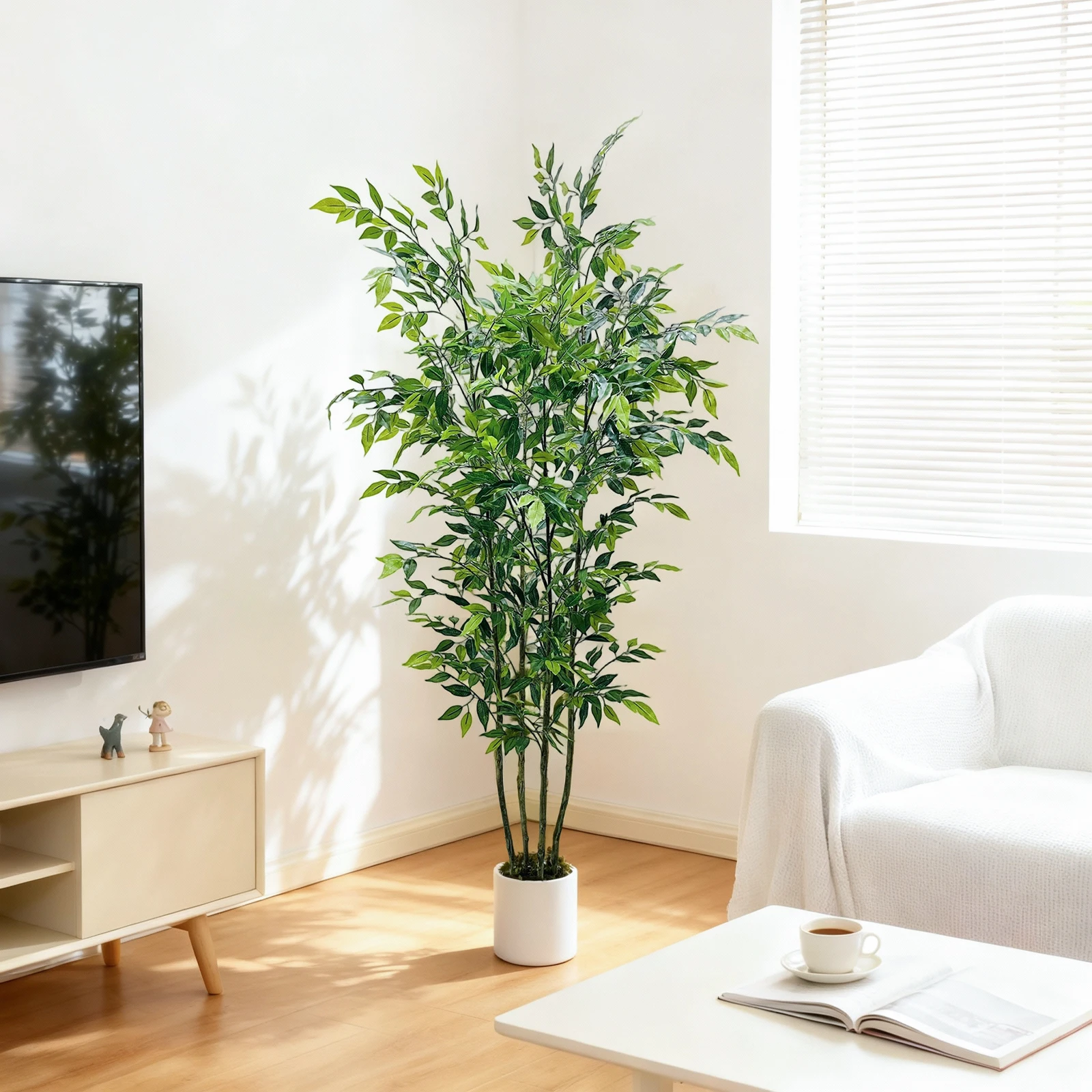 Artificial Ficus Tree Silk Fake Ficus Leaves Plant with White Imitation Ceramic Planter, Real Touch Faux Tree for Home Office
Artificial Ficus Tree Silk Fake Ficus Leaves Plant with White Imitation Ceramic Planter, Real Touch Faux Tree for Home Office