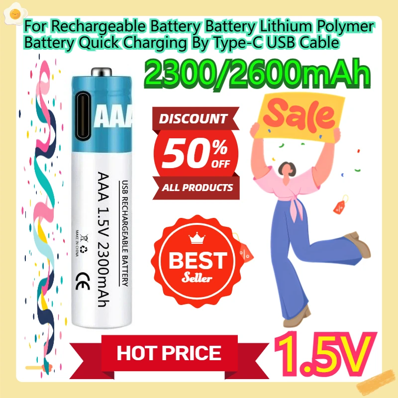 For Rechargeable Battery Battery Lithium Polymer Battery Quick Charging By Type-C USB Cable 2300/2600mAh 1.5V
For Rechargeable Battery Battery Lithium Polymer Battery Quick Charging By Type-C USB Cable 2300/2600mAh 1.5V