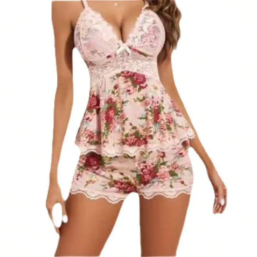 Women Floral Lace Babydoll Lingerie Set V-Neck Cami Top And Shorts
Women Floral Lace Babydoll Lingerie Set V-Neck Cami Top And Shorts