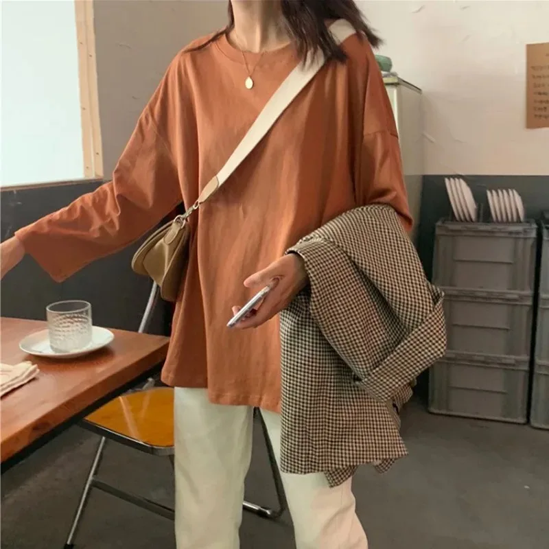 women's T-shirts fashion tshirts 2024 round Neck solid color Spring autumn loose Top Long-Sleeve T-shirt t shirt damskie
women's T-shirts fashion tshirts 2024 round Neck solid color Spring autumn loose Top Long-Sleeve T-shirt t shirt damskie