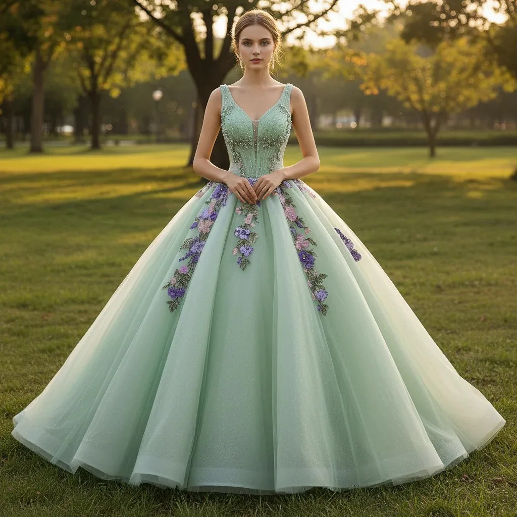 Rosymae Luxury Light Green Quinceanera Dress with Width Straps Plunging Neckline Elegant Female Evening Gown
Rosymae Luxury Light Green Quinceanera Dress with Width Straps Plunging Neckline Elegant Female Evening Gown