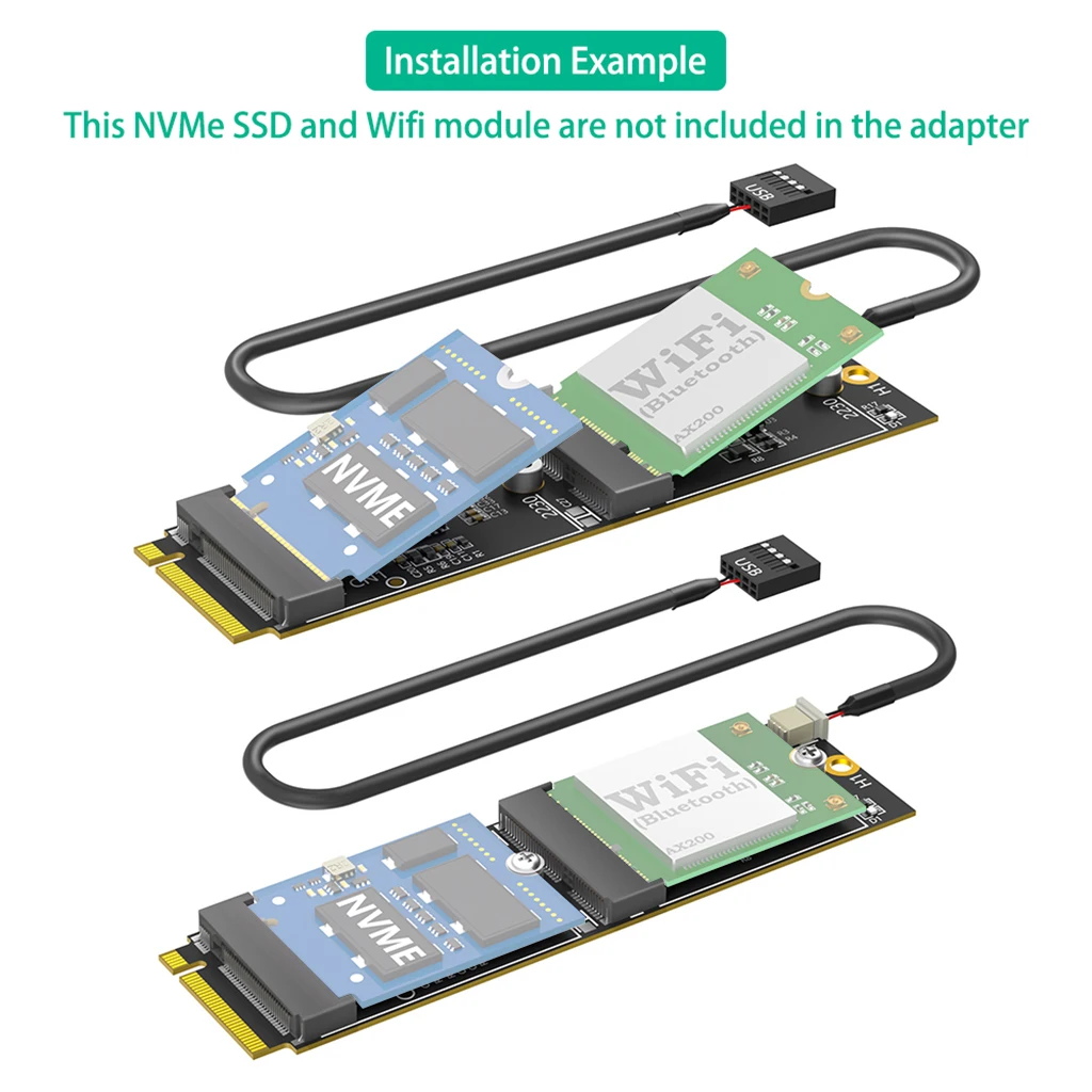 For M.2 (Key-M) NVMe to Dual M.2 Adapter Card for 2230 Key-E/Key-M NVMe SSD WiFi/Bluetooth-Compatible&NVMe Slot to M.2 NVMe Port
For M.2 (Key-M) NVMe to Dual M.2 Adapter Card for 2230 Key-E/Key-M NVMe SSD WiFi/Bluetooth-Compatible&NVMe Slot to M.2 NVMe Port