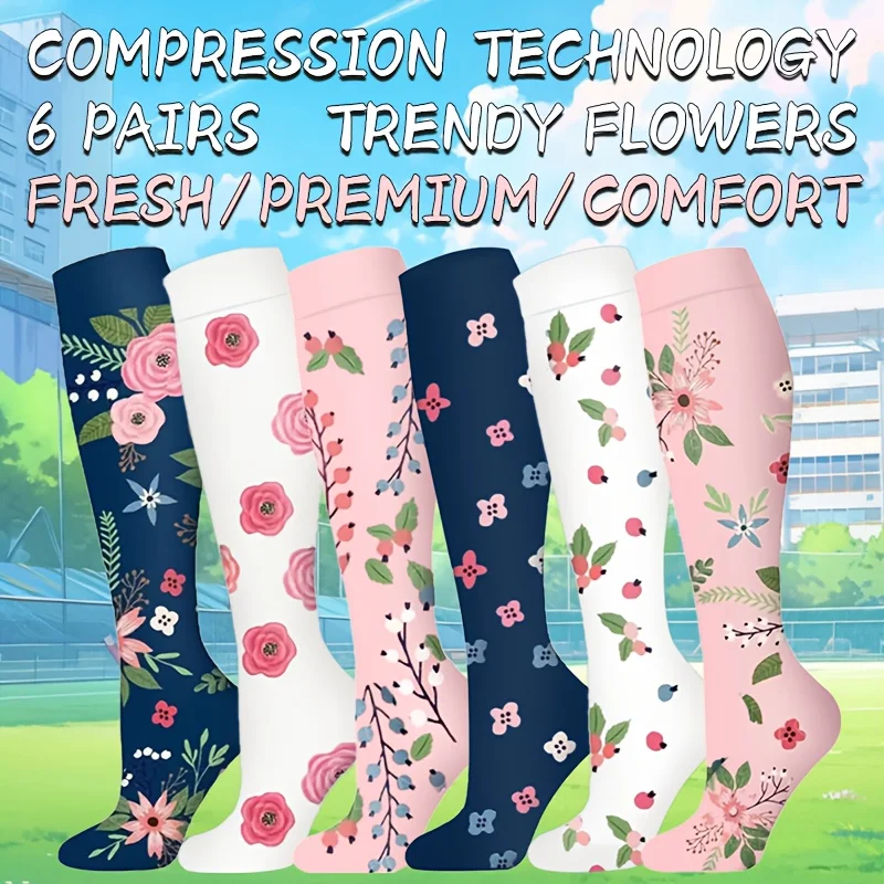 6 Pairs Unisex Compression Socks, Floral Pattern Breathable Knee-High Socks, Ideal for Running, Fitness, Skipping Rope, Cycling and Other Sports
6 Pairs Unisex Compression Socks, Floral Pattern Breathable Knee-High Socks, Ideal for Running, Fitness, Skipping Rope, Cycling and Other Sports