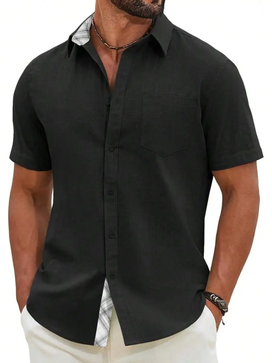 Mens Short Sleeve Button Down Cotton Shirt Casual Summer Beach Wedding Top With Pocket
Mens Short Sleeve Button Down Cotton Shirt Casual Summer Beach Wedding Top With Pocket
