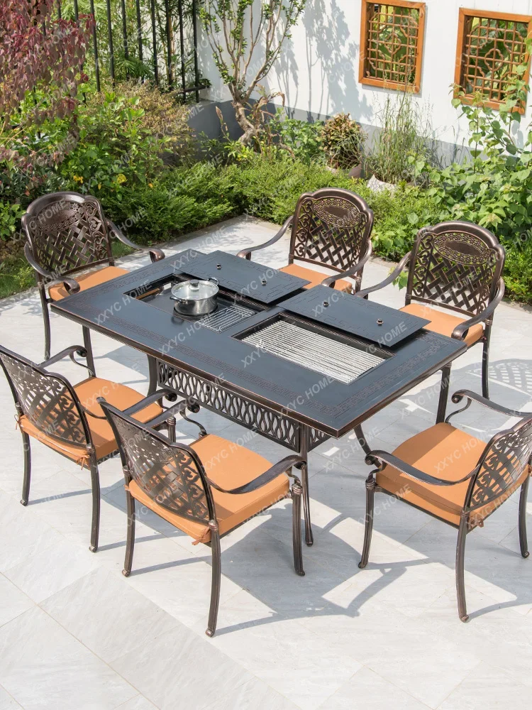 Outdoor Barbecue Table and Chair Combination Villa Garden Outdoor Terrace Charcoal Electric Baking Cast Aluminum Outdoor 
Outdoor Barbecue Table and Chair Combination Villa Garden Outdoor Terrace Charcoal Electric Baking Cast Aluminum Outdoor