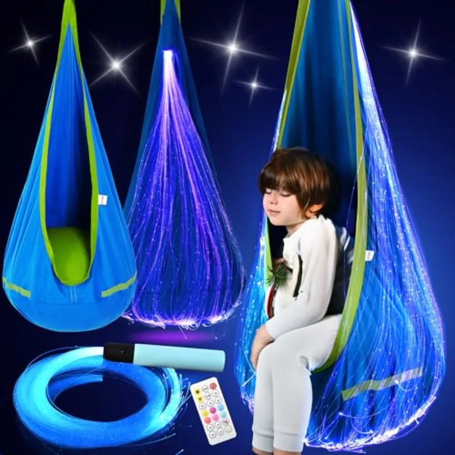 Pod Swing Featuring Fiber Optic with 10 Colors and 17 Effects. Sensory Swing Suitable for Individuals with Sensory Needs
Pod Swing Featuring Fiber Optic with 10 Colors and 17 Effects. Sensory Swing Suitable for Individuals with Sensory Needs