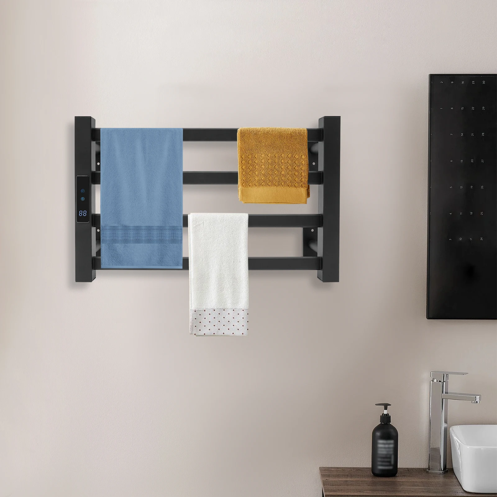 4-Tier Heated Towel Rack with LED Display, Heated Towel Rail for Bathrooms, Kitchens, Balconies for Drying and Placing Towels
4-Tier Heated Towel Rack with LED Display, Heated Towel Rail for Bathrooms, Kitchens, Balconies for Drying and Placing Towels