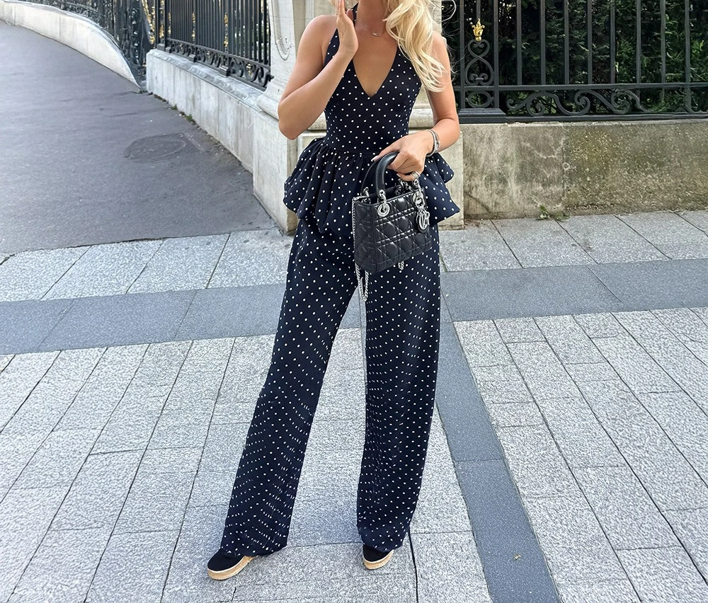 Polka Dot Printed Trousers Set 2026 Spring and Summer Temperament Neck Sling and Wide-leg Trousers Set
Polka Dot Printed Trousers Set 2026 Spring and Summer Temperament Neck Sling and Wide-leg Trousers Set