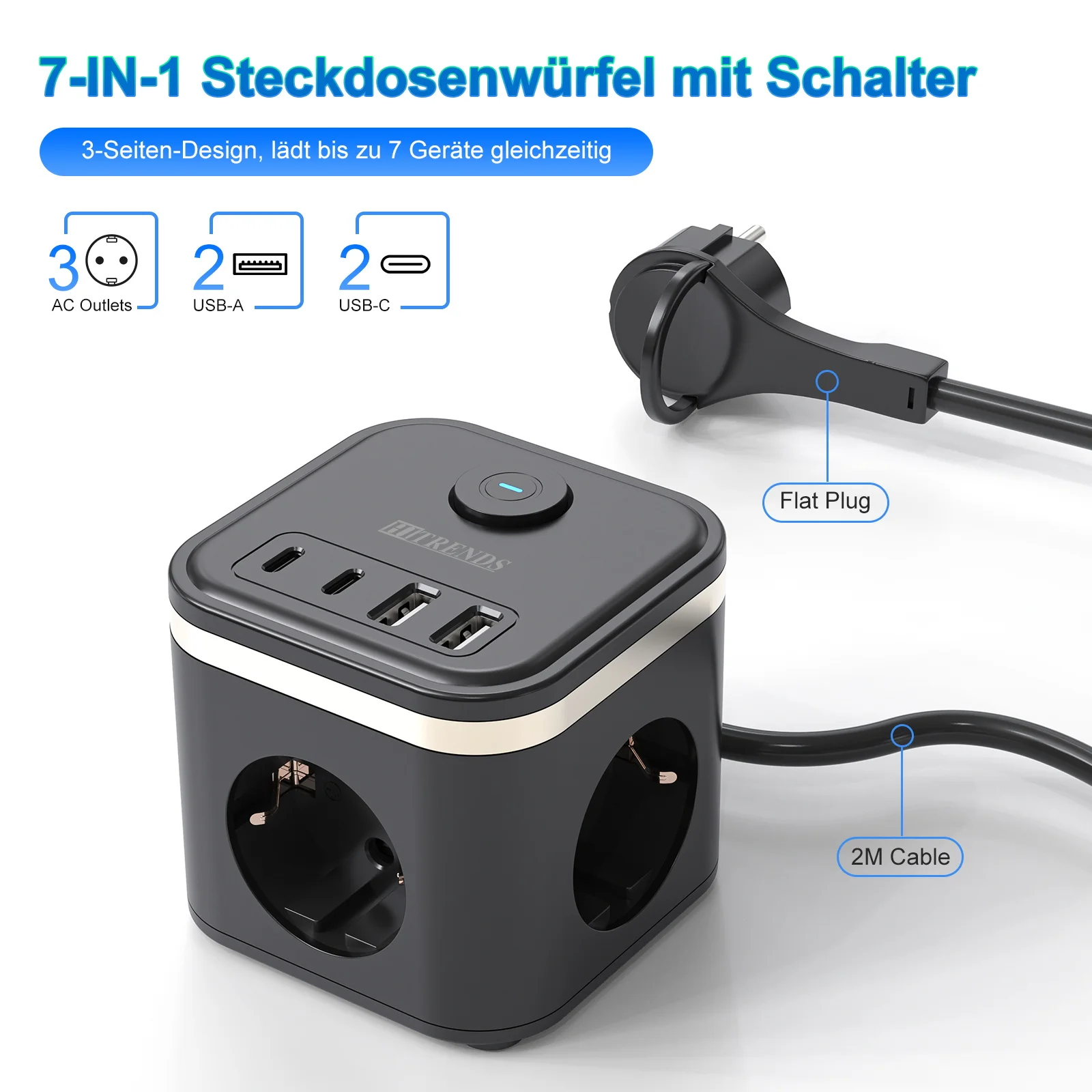 ADEA 3680w EU-разъем, сетевой адаптер-куб с 3 розетками переменного тока, 2 USB и 2 Type-C для быстрой зарядки, 2-метровый кабель для дома
ADEA 3680w EU-разъем, сетевой адаптер-куб с 3 розетками переменного тока, 2 USB и 2 Type-C для быстрой зарядки, 2-метровый кабель для дома