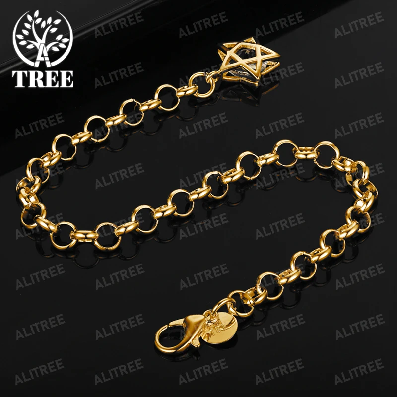 ALITREE 18K Gold 925 Sterling Silver Zircon Pentagram Circle Link Chain Bracelets For Woman Party Wedding Fashion Jewelry Gift
ALITREE 18K Gold 925 Sterling Silver Zircon Pentagram Circle Link Chain Bracelets For Woman Party Wedding Fashion Jewelry Gift