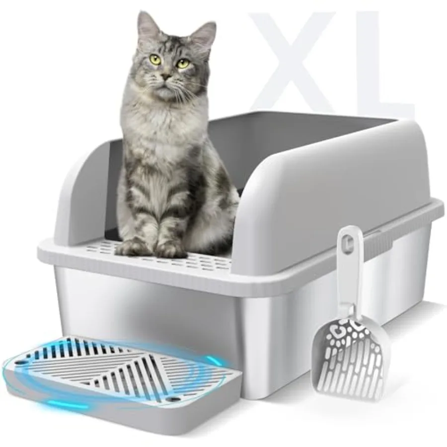 Extra Large Stainless Steel Litter Box with Lid, High Sides Enclosed Cat Litter Box for Big Cats and High Peeing, Anti-Leak and
Extra Large Stainless Steel Litter Box with Lid, High Sides Enclosed Cat Litter Box for Big Cats and High Peeing, Anti-Leak and