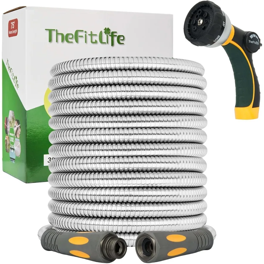 Flexible Metal Garden Hose for Outdoor Use 75 FT Lightweight Stainless Steel Water Hose with Solid Fittings and Sprayer Nozzle
Flexible Metal Garden Hose for Outdoor Use 75 FT Lightweight Stainless Steel Water Hose with Solid Fittings and Sprayer Nozzle