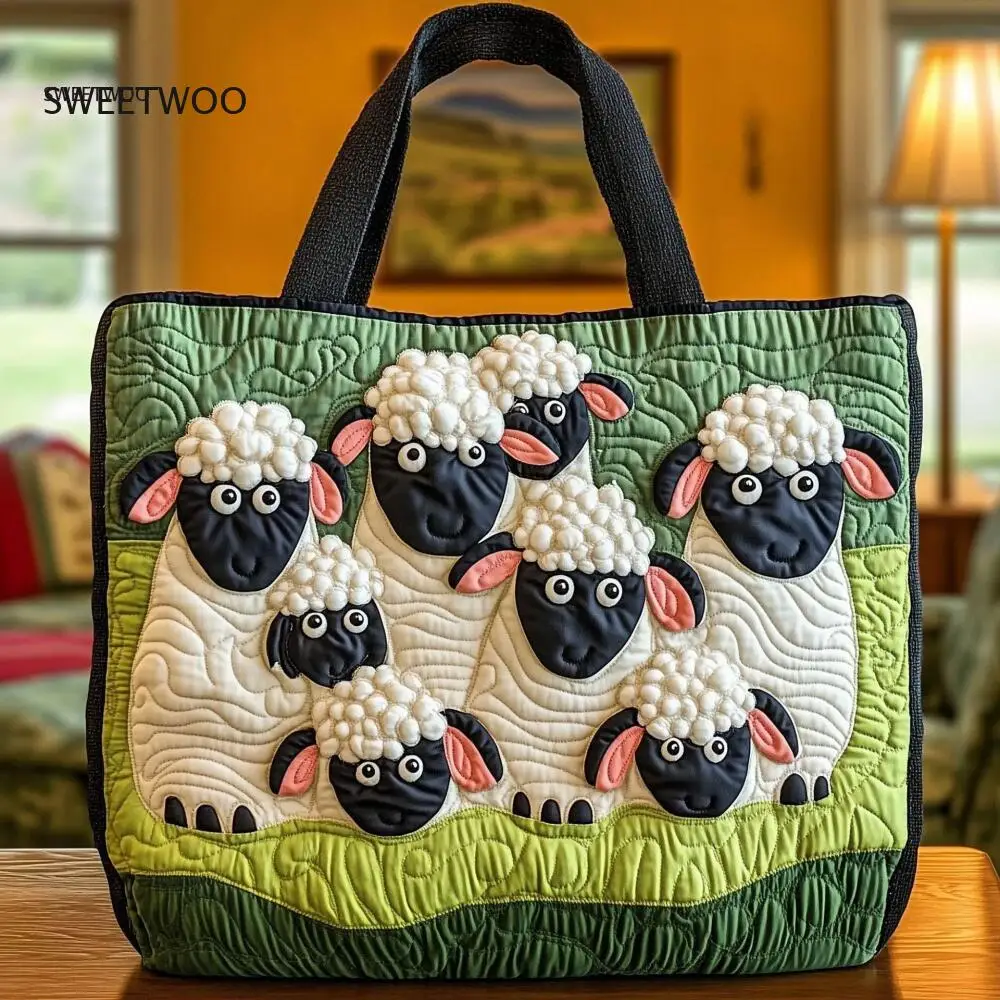 Farmhouse Sheep Patchwork Tote Bag, Quilted Animal Print Canvas Shoulder Purse
Farmhouse Sheep Patchwork Tote Bag, Quilted Animal Print Canvas Shoulder Purse