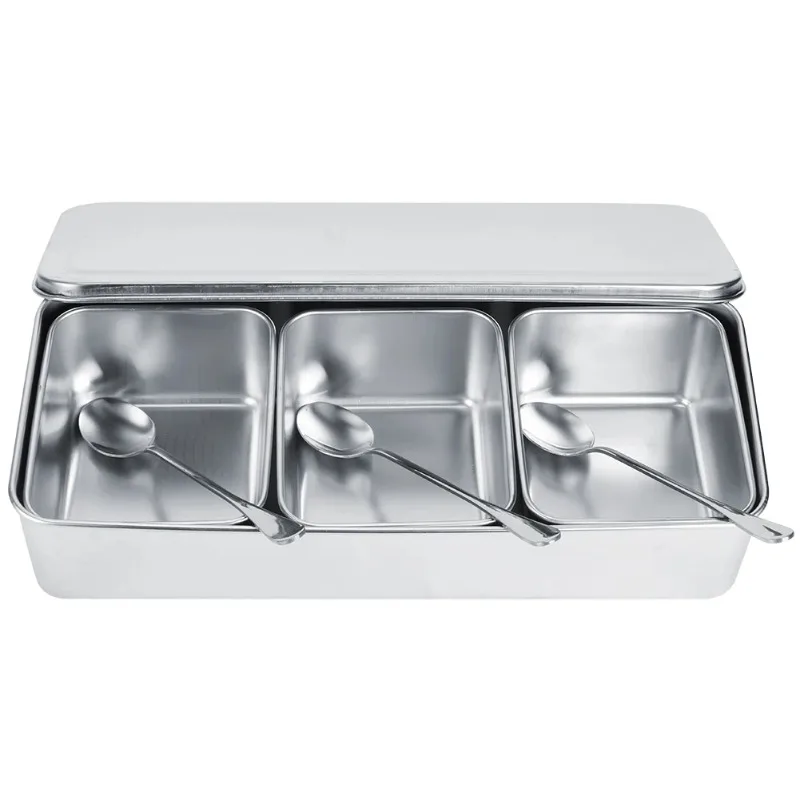 Household 3‑Grid Stainless Steel Seasoning Box Jar Spice Container Set with Spoons Cover Seasoning Jars Organizer Storage Boxes
Household 3‑Grid Stainless Steel Seasoning Box Jar Spice Container Set with Spoons Cover Seasoning Jars Organizer Storage Boxes