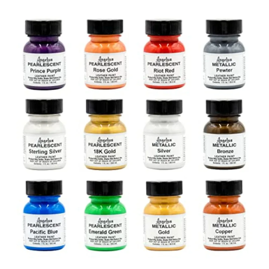 Acrylic Leather Paint Kit Metallic and Pearlescent 12 Pack Set 1 oz each - Professional Metallic Acrylic Paint - Flexible, Crac
Acrylic Leather Paint Kit Metallic and Pearlescent 12 Pack Set 1 oz each - Professional Metallic Acrylic Paint - Flexible, Crac