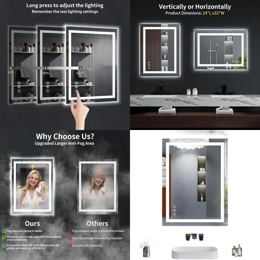 24x32 LED-Illuminated Bathroom Mirror with High CRI, Front and Back Lighting, Anti-Fog, Dimmable Brightness, 3 Color Temperature
24x32 LED-Illuminated Bathroom Mirror with High CRI, Front and Back Lighting, Anti-Fog, Dimmable Brightness, 3 Color Temperature