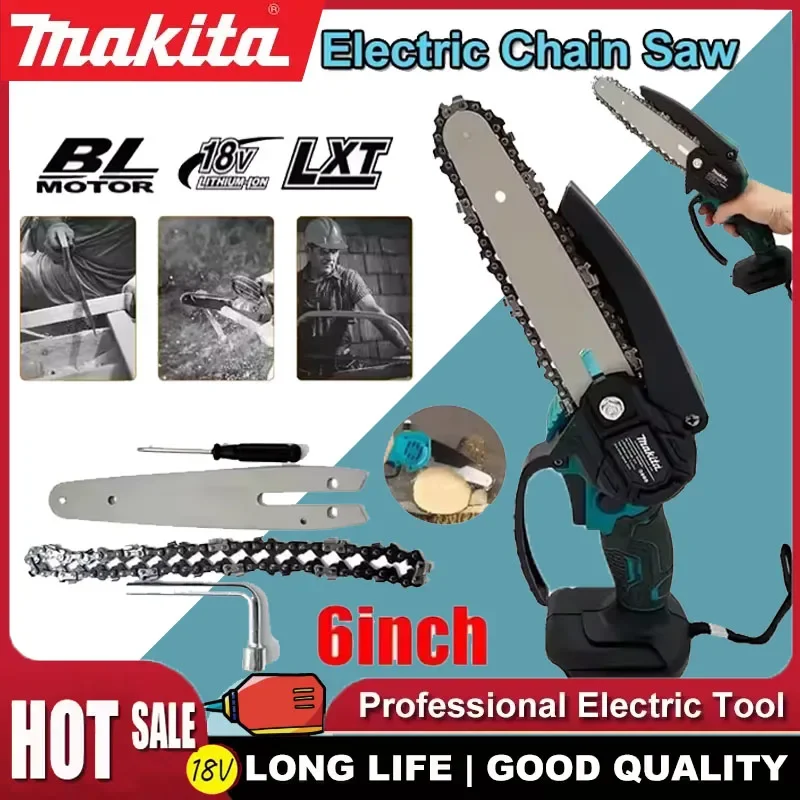 Электрическая цепная пила Makita 6 дюймов, портативная ручная пила для обрезки деревьев и кустарников, садовый электроинструмент, совместимый с аккумулятором 18В
Электрическая цепная пила Makita 6 дюймов, портативная ручная пила для обрезки деревьев и кустарников, садовый электроинструмент, совместимый с аккумулятором 18В