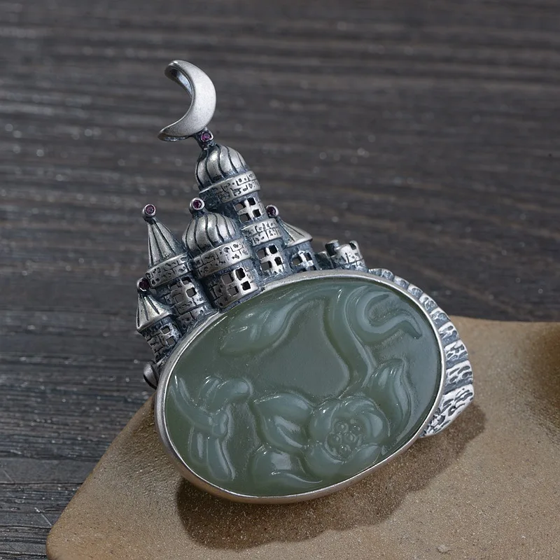 Stunning 925 Silver Anitque Castle Necklace for Women Dual-use Hotan Jade Lotus Dragonfly Brooch Pendant Exotic Pin NO Chains
Stunning 925 Silver Anitque Castle Necklace for Women Dual-use Hotan Jade Lotus Dragonfly Brooch Pendant Exotic Pin NO Chains