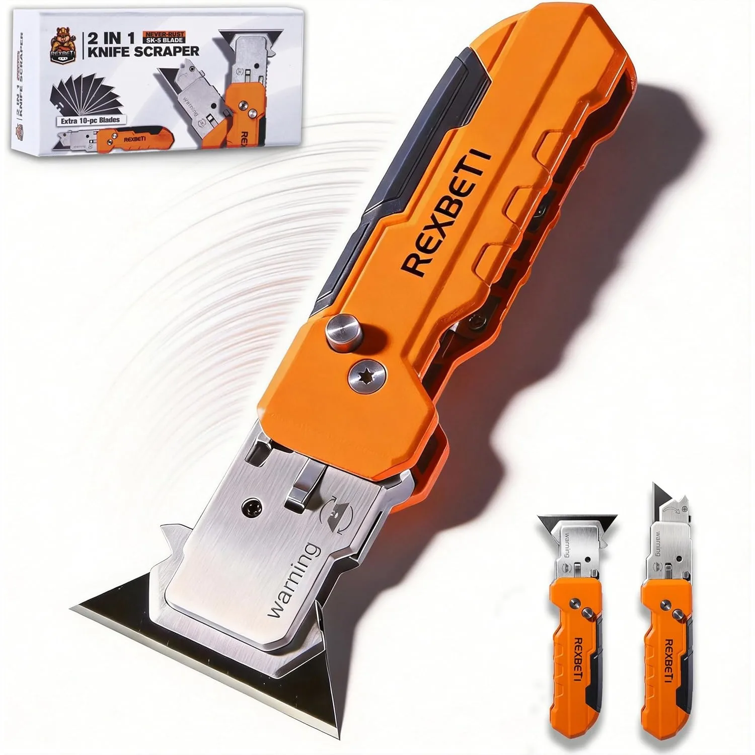 2-In-1 Folding Utility Knife And Scraper Heavy-Duty Zinc Alloy Construction With Built-In Blade Storage Retractable Blade Safety Lock Includes 13 SK5 Black Replacement Blades
2-In-1 Folding Utility Knife And Scraper Heavy-Duty Zinc Alloy Construction With Built-In Blade Storage Retractable Blade Safety Lock Includes 13 SK5 Black Replacement Blades