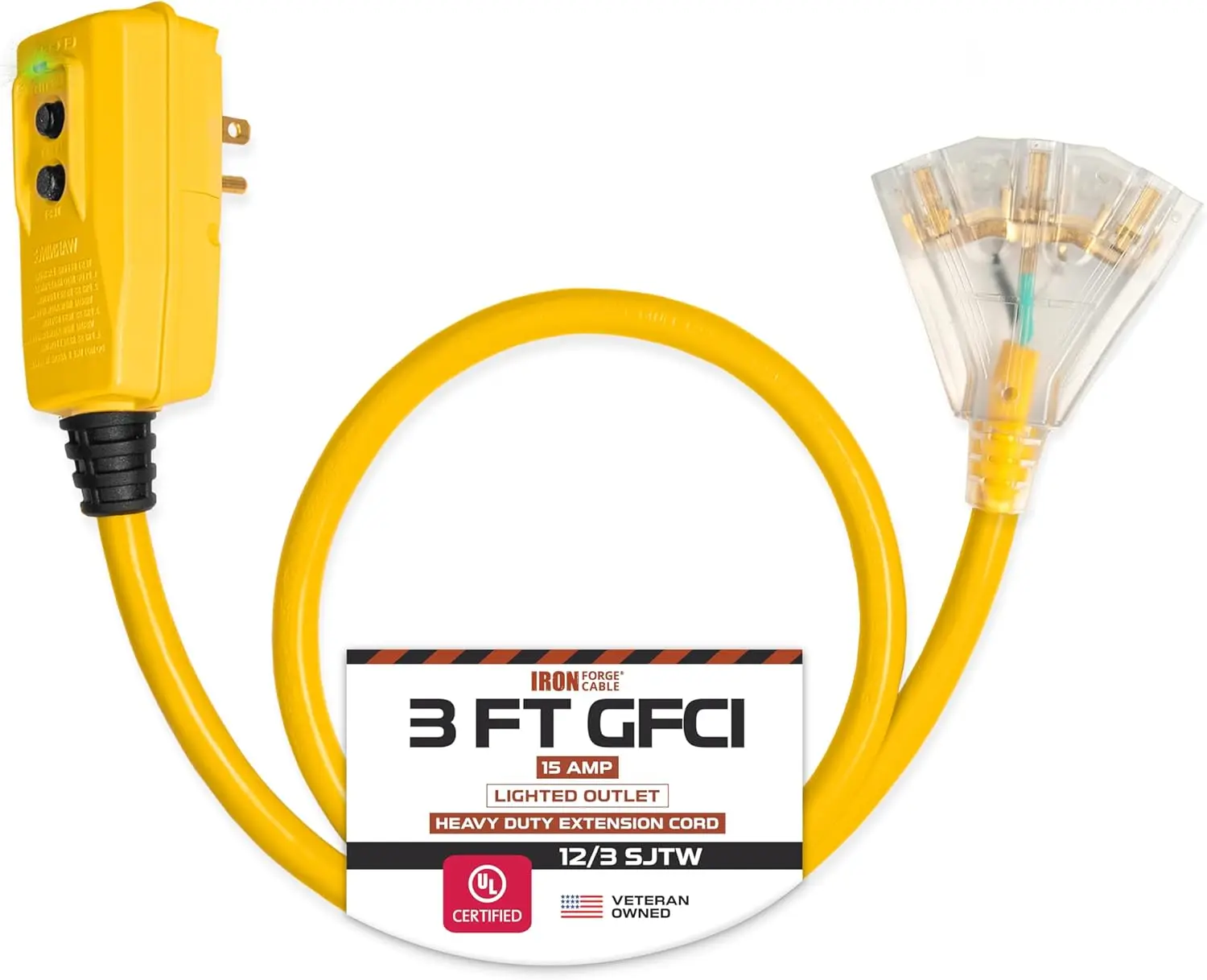 12/3 Heavy Duty Extension Cord with 3 Outlets, 3ft Yellow Outdoor Power Cord, Lighted Ends
12/3 Heavy Duty Extension Cord with 3 Outlets, 3ft Yellow Outdoor Power Cord, Lighted Ends
