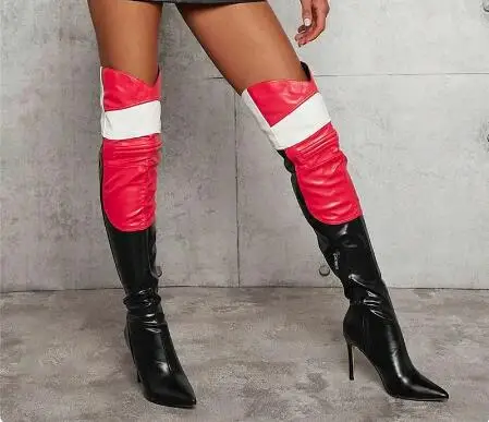Red White Black Leather Patchwork Pointed Toe 10 12 CM Stiletto Heels Slim Over The Knee Boots Women Fashion Long Botas Shoes
Red White Black Leather Patchwork Pointed Toe 10 12 CM Stiletto Heels Slim Over The Knee Boots Women Fashion Long Botas Shoes