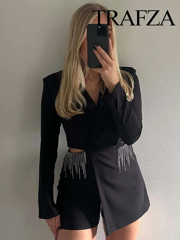 TRAFZA 2023 Spring Winter Women Fashion Tassel Playsuits Long Sleeve Vintage Slim Tops Female Elegant Hollow Out Blazer Jumpsuit
TRAFZA 2023 Spring Winter Women Fashion Tassel Playsuits Long Sleeve Vintage Slim Tops Female Elegant Hollow Out Blazer Jumpsuit