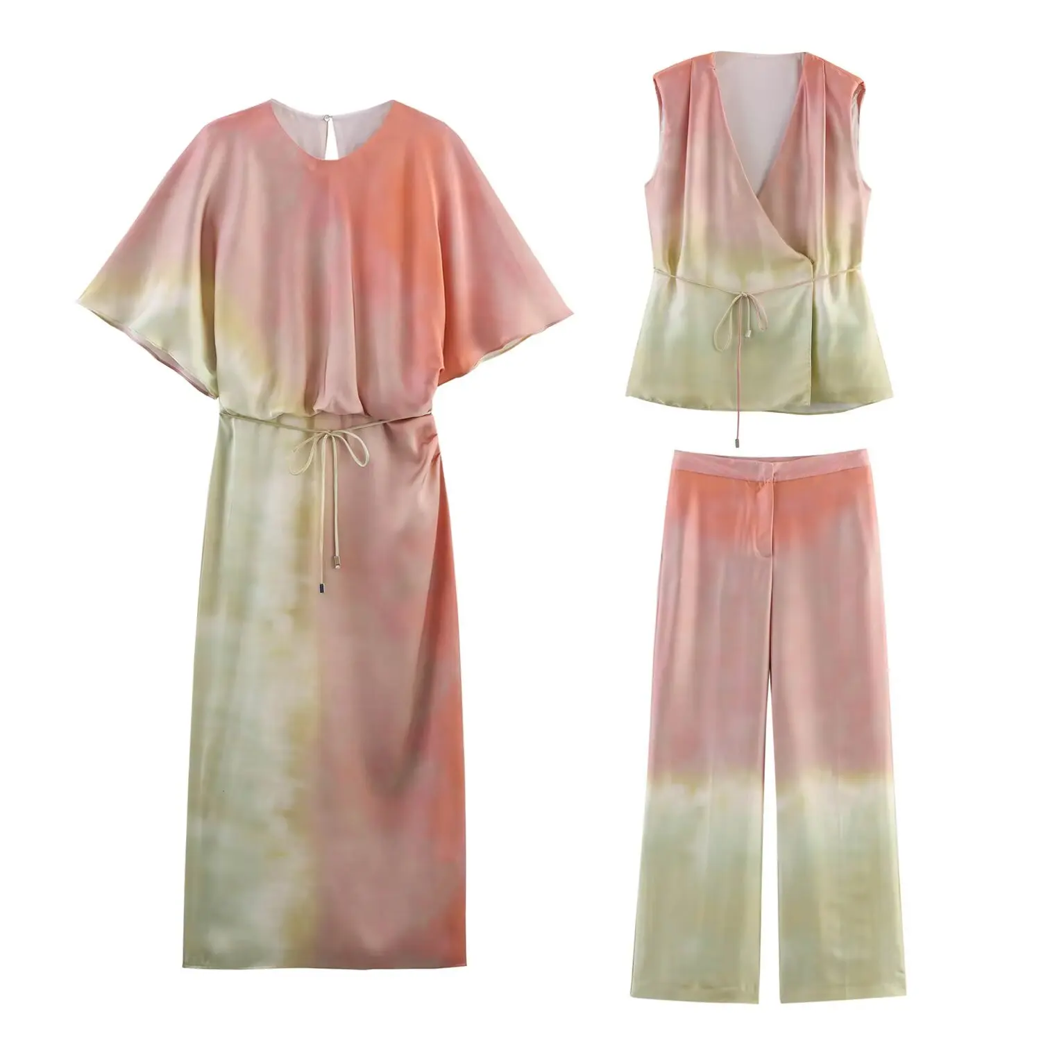 Women's new chic fashion bow Lace up Design casual satin texture tie dye printed MIDI dress retro short sleeved women's dress
Women's new chic fashion bow Lace up Design casual satin texture tie dye printed MIDI dress retro short sleeved women's dress