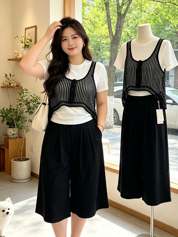 plus Size Korean Style Summer Women's Knitted Hollow out Short Sleeve Top Wide Leg Pants Three Piece Set Casual Commute Wear
plus Size Korean Style Summer Women's Knitted Hollow out Short Sleeve Top Wide Leg Pants Three Piece Set Casual Commute Wear