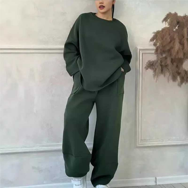 Women's Two Piece Pant Sets Full Sleeve Sweatshirts O Neck Straight Long Pants Suits Solid Spliced Thick Autumn Winter Clothing
Women's Two Piece Pant Sets Full Sleeve Sweatshirts O Neck Straight Long Pants Suits Solid Spliced Thick Autumn Winter Clothing