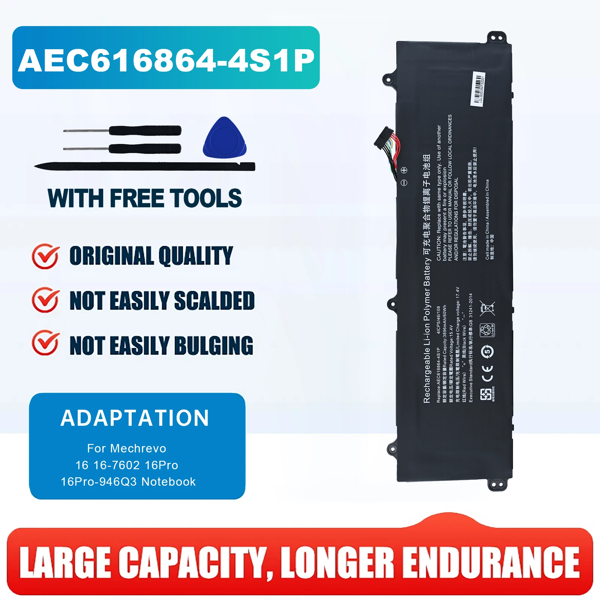 AEC616864-4S1P Laptop Battery For Mechanical Revolution Jiaolong 16Pro-946Q3 16-7602 4ICP7/69/64 3 sold
AEC616864-4S1P Laptop Battery For Mechanical Revolution Jiaolong 16Pro-946Q3 16-7602 4ICP7/69/64 3 sold