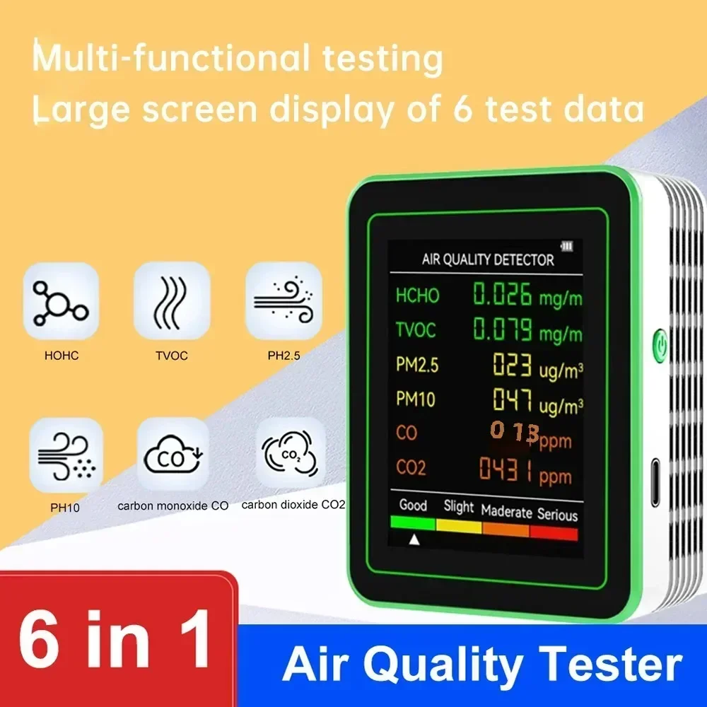 6 в 1 PM2.5 PM10 HCHO TVOC CO CO2 Детектор качества воздуха CO CO2 Монитор формальдегида Домашний офис Тестер качества воздуха
6 в 1 PM2.5 PM10 HCHO TVOC CO CO2 Детектор качества воздуха CO CO2 Монитор формальдегида Домашний офис Тестер качества воздуха