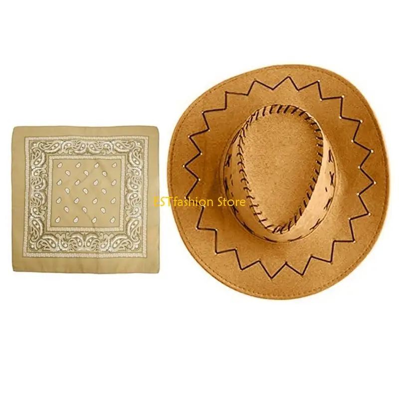 Y5GC Cowboy Hat & Handkerchief Large Brim Hat Adult Female Party Clothing Accessories
Y5GC Cowboy Hat & Handkerchief Large Brim Hat Adult Female Party Clothing Accessories