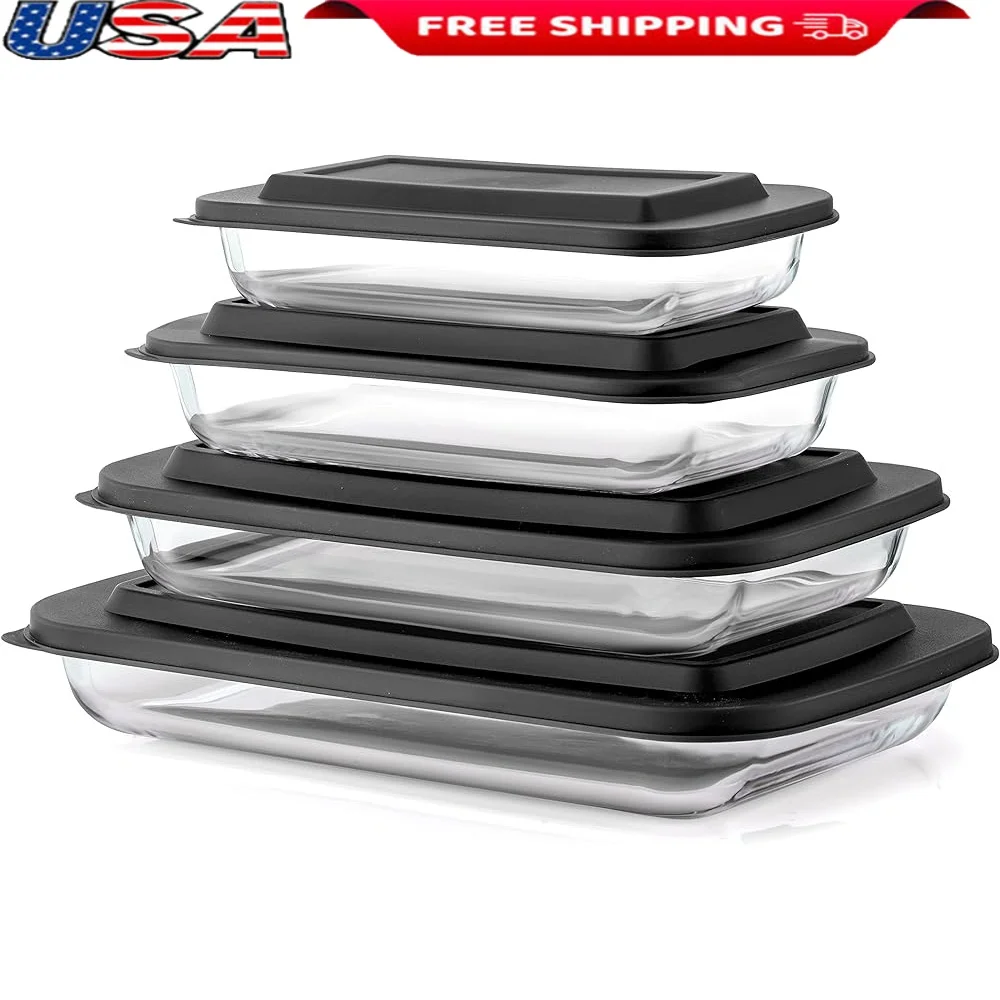 8pc Glass Bakeware Set with Lids Oven Safe Baking Pans Deep Dishes Non Slip Nesting Storage Cookware Dishwasher Safe
8pc Glass Bakeware Set with Lids Oven Safe Baking Pans Deep Dishes Non Slip Nesting Storage Cookware Dishwasher Safe