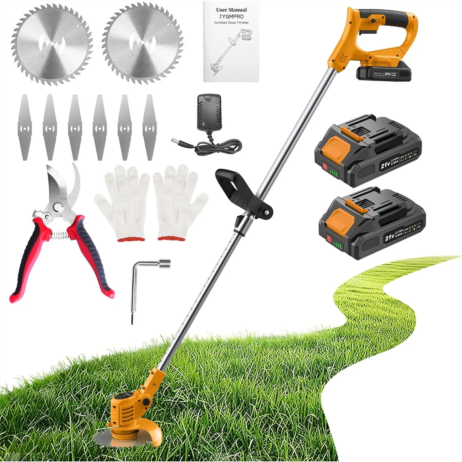 Cordless String Trimmer, 21V Battery Powered Weed Wacker with 2x2.0Ah Batteries & Charger, 5.9in Cutting Width, 90° Rotating
Cordless String Trimmer, 21V Battery Powered Weed Wacker with 2x2.0Ah Batteries & Charger, 5.9in Cutting Width, 90° Rotating