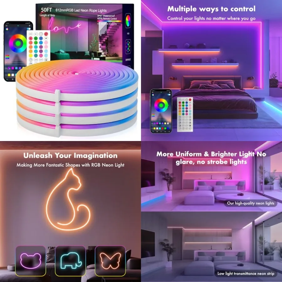 Neon Rope Lights, 50Feet RGB LED Strip Lights, Waterproof IP67 LED Lights for Bedroom, DIY Design, Music Sync, 44 Key Remote Co
Neon Rope Lights, 50Feet RGB LED Strip Lights, Waterproof IP67 LED Lights for Bedroom, DIY Design, Music Sync, 44 Key Remote Co