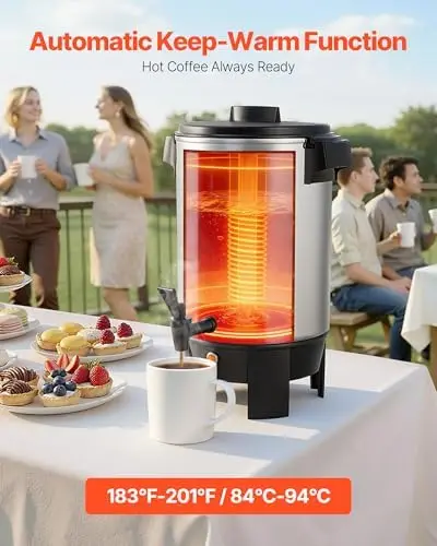 Кофейный диспенсер на 30 чашек (152 унции) с безкапельным краном, быстрое заваривание 1090 Вт, автоматический контроль температуры
Кофейный диспенсер на 30 чашек (152 унции) с безкапельным краном, быстрое заваривание 1090 Вт, автоматический контроль температуры