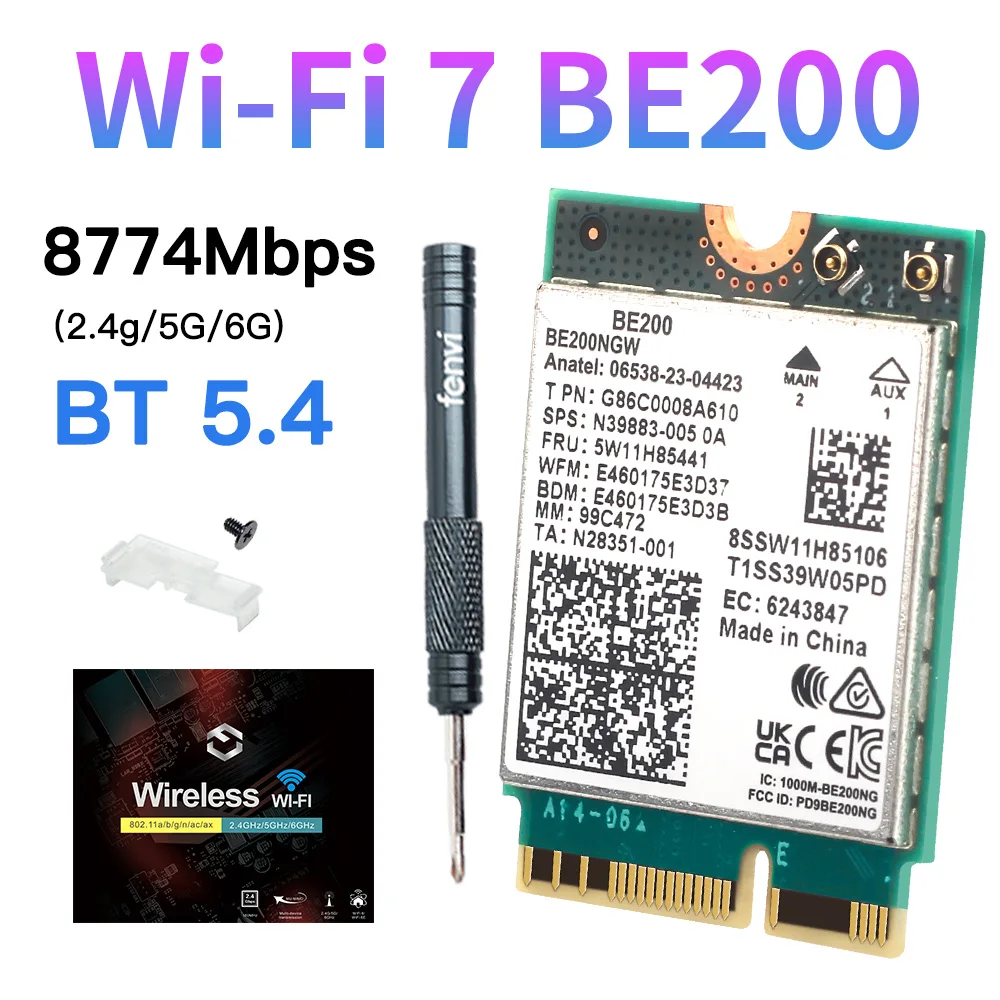 Wi-Fi 7 BE200 Bluetooth 5.4 Трехдиапазонный беспроводной адаптер M.2 NGFF Сетевая карта Wi-Fi 7 для настольных/ноутбуков лучше, чем AX210 Win10/11
Wi-Fi 7 BE200 Bluetooth 5.4 Трехдиапазонный беспроводной адаптер M.2 NGFF Сетевая карта Wi-Fi 7 для настольных/ноутбуков лучше, чем AX210 Win10/11