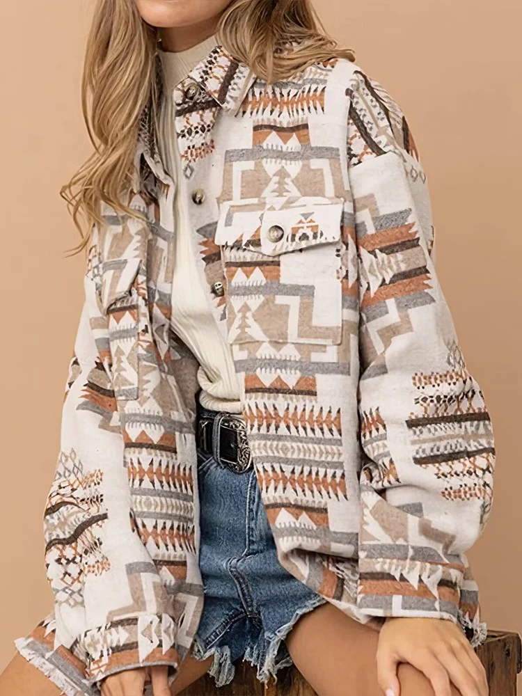 New Women's Clothing European and American Style Ethnic Style Retro Pocket Design Casual Jacquard Shirt
New Women's Clothing European and American Style Ethnic Style Retro Pocket Design Casual Jacquard Shirt