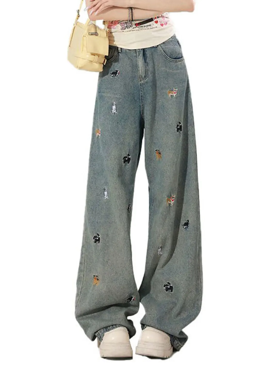 Women's High Waist Wide Leg Jeans Vintage Washed Puppy Embroidered Denim Pants Y2K Streetwear Baggy Jeans
Women's High Waist Wide Leg Jeans Vintage Washed Puppy Embroidered Denim Pants Y2K Streetwear Baggy Jeans
