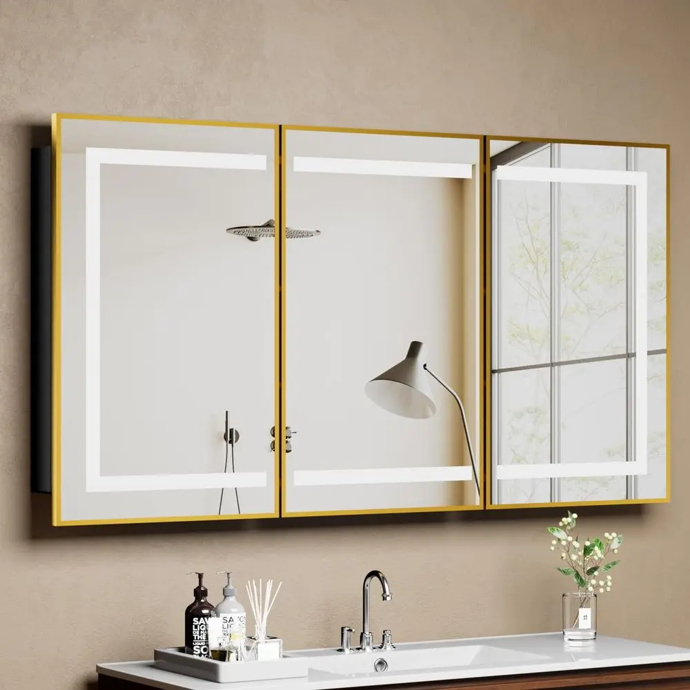 Led Medicine Cabinet with Mirror, Bathroom Vanity Mirror Cabinet with Shelves, 3Color Lights Dimmer, Gold 32 H x 48 W
Led Medicine Cabinet with Mirror, Bathroom Vanity Mirror Cabinet with Shelves, 3Color Lights Dimmer, Gold 32 H x 48 W