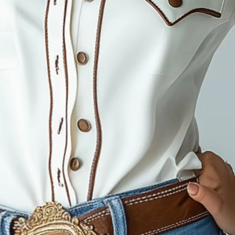 Women's Fashion Long Sleeve Blouse Button Lapel Brown PU Faux Leather Patchwork Casual Shirt Ladies Top for Everyday Office Wear
Women's Fashion Long Sleeve Blouse Button Lapel Brown PU Faux Leather Patchwork Casual Shirt Ladies Top for Everyday Office Wear
